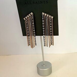 All Saints Fringe Statement Silver Gold Earrings New